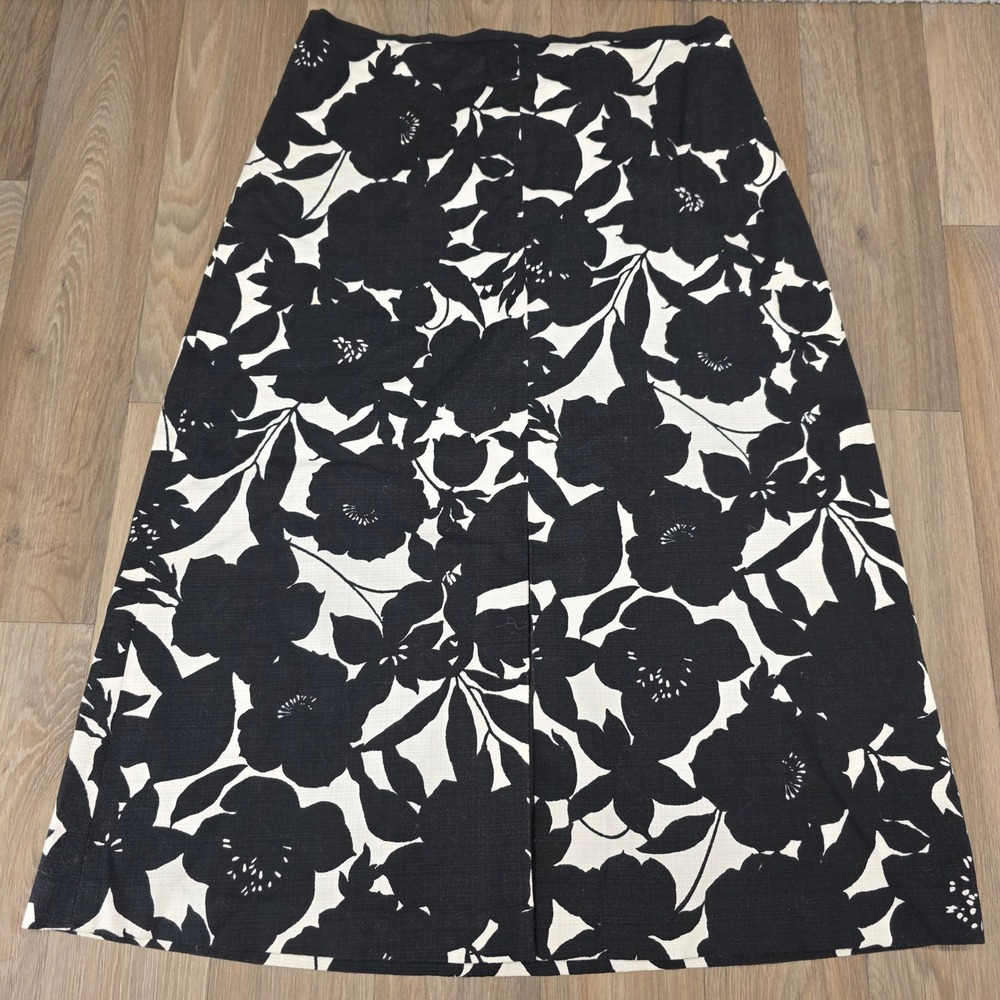 Ann Taylor Black White Floral Print A-Line Midi Skirt Size 0‎ Cotton